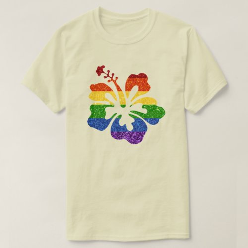 LGBT Glitter Rainbow Hibiscus T_Shirt