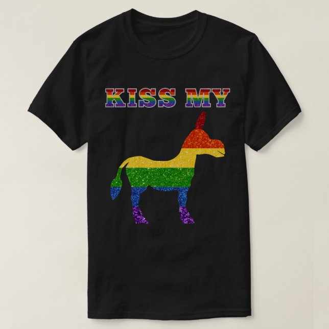 LGBT Glitter Rainbow Kiss My Funny T-Shirt (Design Front)