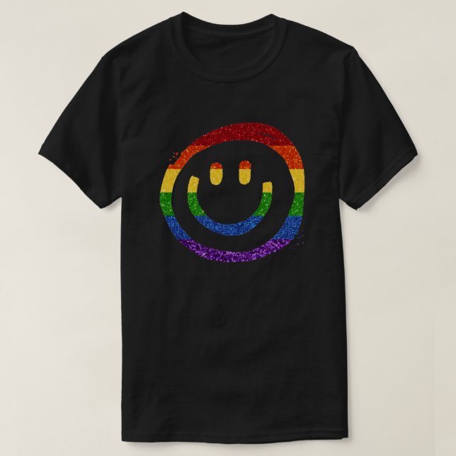 LGBT Glitter Rainbow Marker Smiley T-Shirt (Design Front)