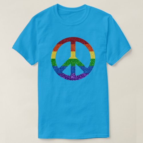 LGBT Glitter Rainbow Peace Sign T_Shirt