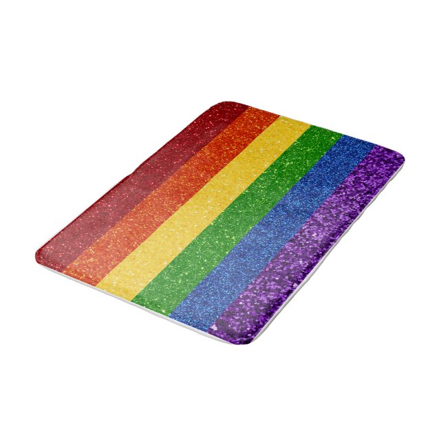LGBT Glitter Rainbow Pride Flag Bath Mat (Angled)