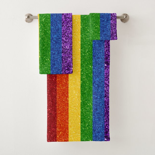 LGBT Glitter Rainbow Pride Flag Bath Towel Set (Insitu)