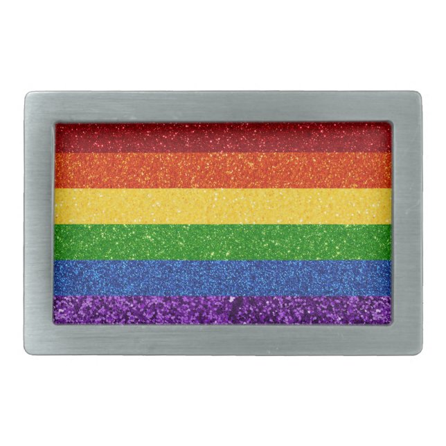 LGBT Glitter Rainbow Pride Flag Belt Buckle (Front)