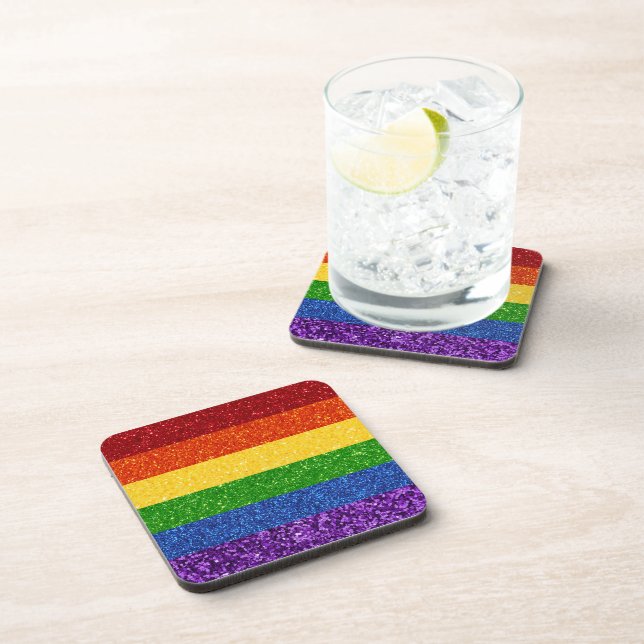 LGBT Glitter Rainbow Pride Flag Beverage Coaster (Right Side)