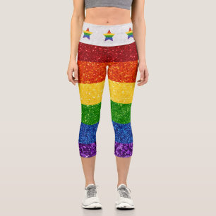LGBT Glitter Rainbow Pride Flag Capri Leggings