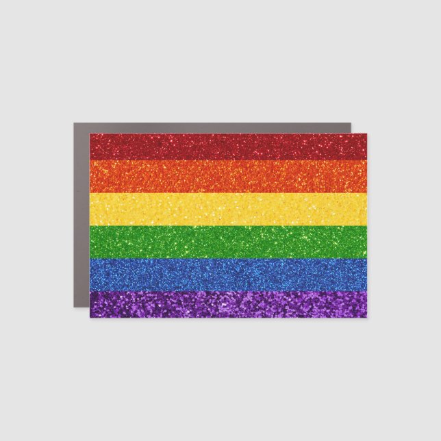 LGBT Glitter Rainbow Pride Flag Car Magnet (Front)