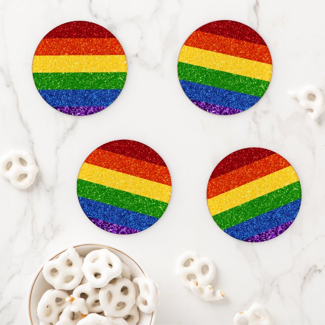 LGBT Glitter Rainbow Pride Flag Coaster Set (In Situ)