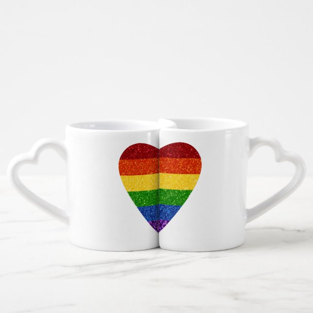 LGBT Glitter Rainbow Pride Flag Coffee Mug Set (Front Nesting)