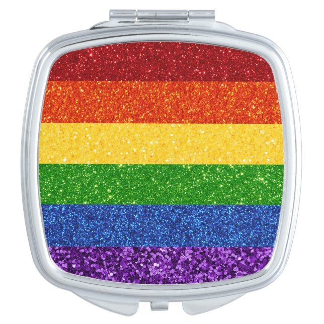 LGBT Glitter Rainbow Pride Flag Compact Mirror (Front)