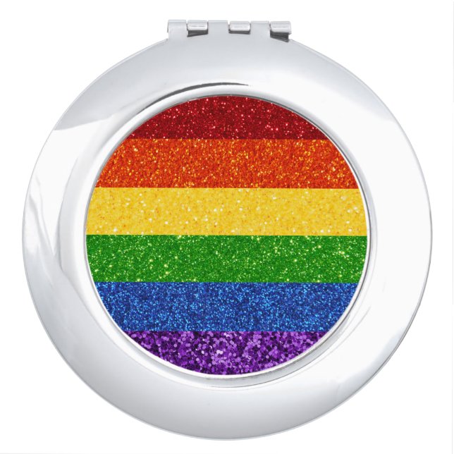 LGBT Glitter Rainbow Pride Flag Compact Mirror (Front)
