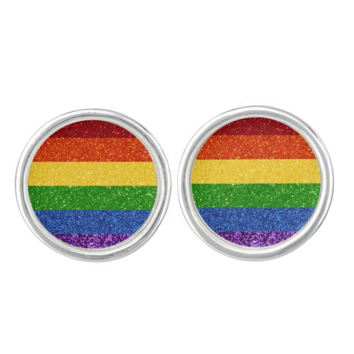LGBT Glitter Rainbow Pride Flag Cufflinks