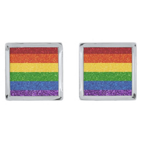 LGBT Glitter Rainbow Pride Flag Cufflinks