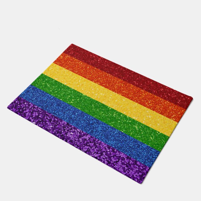 LGBT Glitter Rainbow Pride Flag Doormat (Angled)
