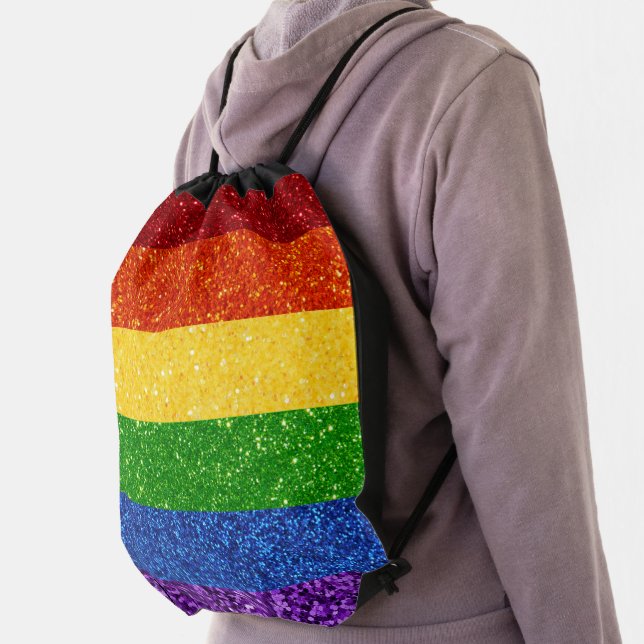 LGBT Glitter Rainbow Pride Flag Drawstring Bag (Insitu)