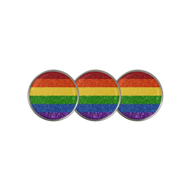 LGBT Glitter Rainbow Pride Flag Golf Ball Marker (3 Up)