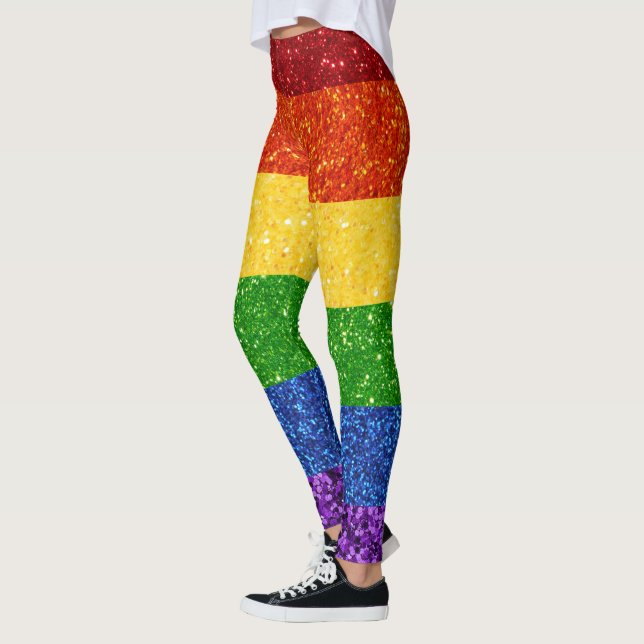 LGBT Glitter Rainbow Pride Flag Leggings (Left)