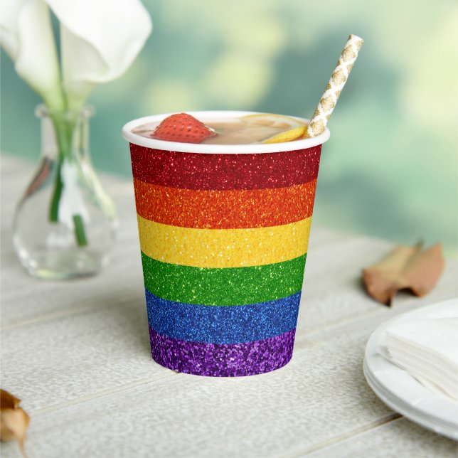LGBT Glitter Rainbow Pride Flag Paper Cups (Insitu)