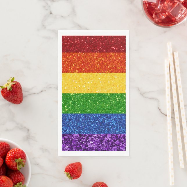 LGBT Glitter Rainbow Pride Flag Paper Guest Towels (Insitu)