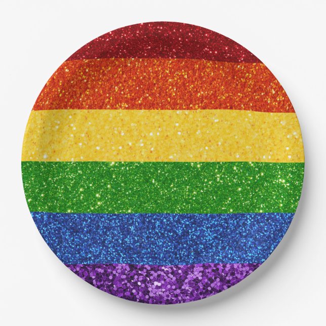 LGBT Glitter Rainbow Pride Flag Paper Plates (Front)