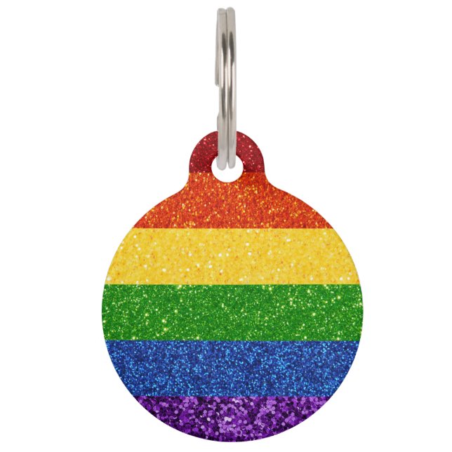 LGBT Glitter Rainbow Pride Flag Pet ID Tag (Front)