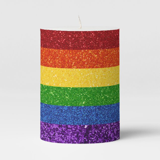 LGBT Glitter Rainbow Pride Flag Pillar Candle (Front)