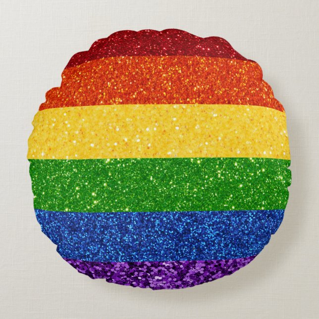LGBT Glitter Rainbow Pride Flag Round Pillow (Front)