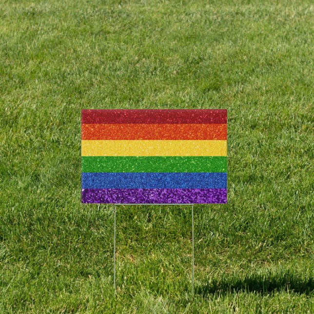 LGBT Glitter Rainbow Pride Flag Sign (Insitu)
