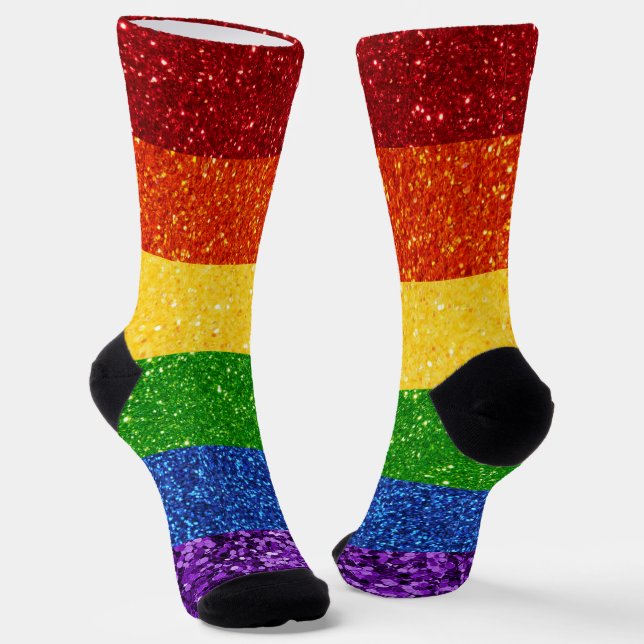 LGBT Glitter Rainbow Pride Flag Socks (Angled)