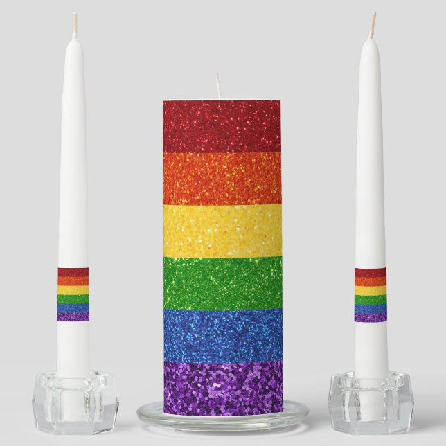 LGBT Glitter Rainbow Pride Flag Unity Candle Set (Front)