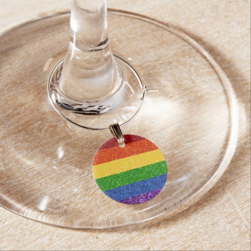 LGBT Glitter Rainbow Pride Flag Wine Charm