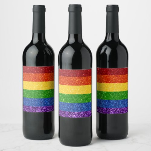 LGBT Glitter Rainbow Pride Flag Wine Label