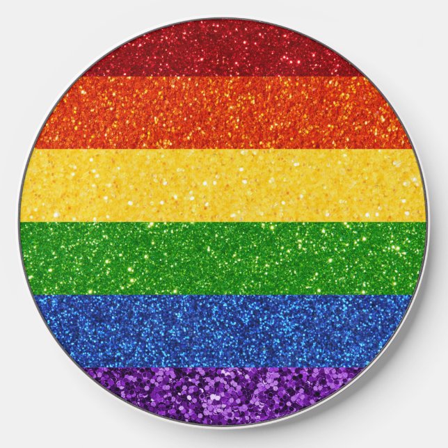 LGBT Glitter Rainbow Pride Flag Wireless Charger (Front)