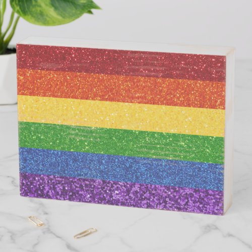 LGBT Glitter Rainbow Pride Flag Wooden Box Sign