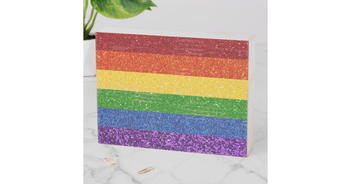 LGBT Glitter Rainbow Pride Flag Wooden Box Sign | Zazzle