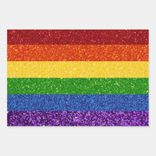 LGBT Glitter Rainbow Pride Flag Wrapping Paper Sheets