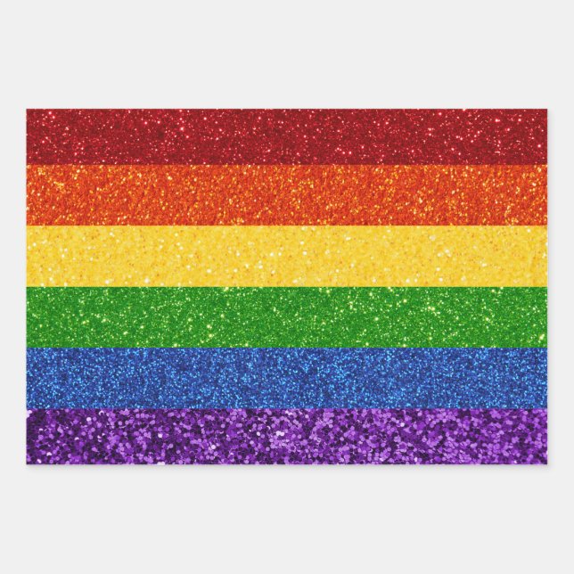 LGBT Glitter Rainbow Pride Flag Wrapping Paper Sheets (Front)