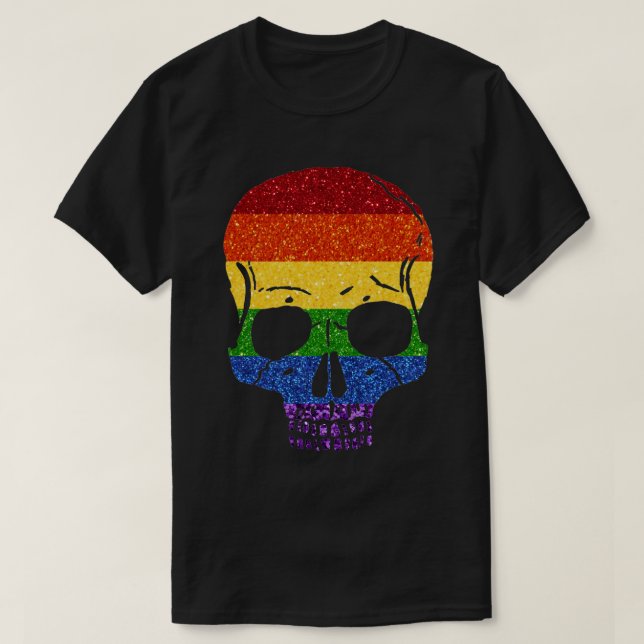 LGBT Glitter Rainbow Skull T-Shirt (Design Front)