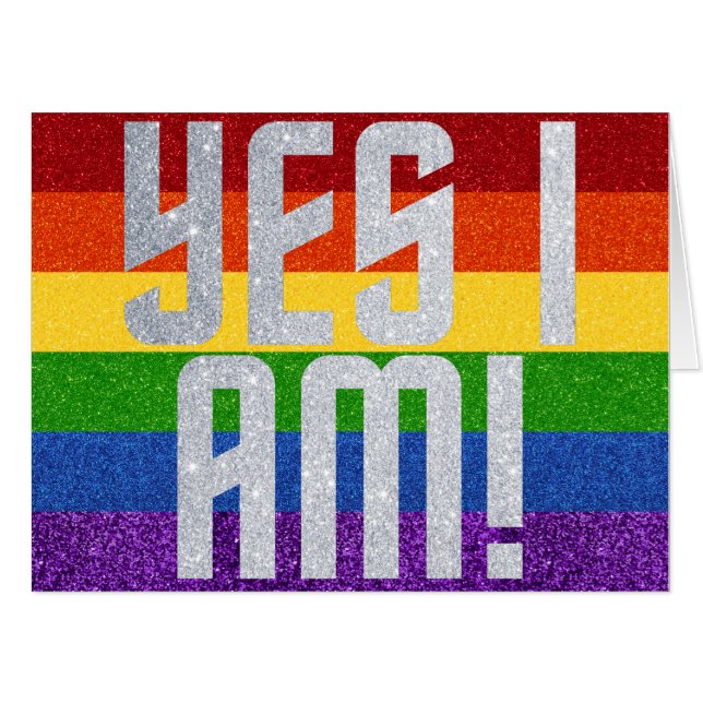 LGBT Glitter Yes I Am! Coming Out Card (Front Horizontal)