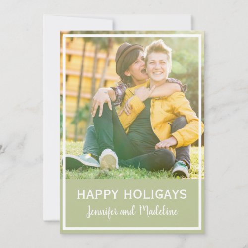 LGBT Happy Holigays Christmas Photo Olive Green Holiday Card