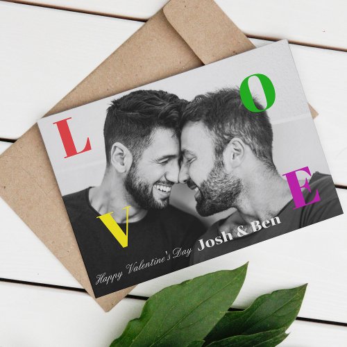LGBT Happy Valentines Day Custom Photo Monogram Holiday Card