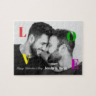 LGBT Happy Valentine's Day Custom Photo Monogram Jigsaw Puzzle
