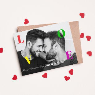 LGBT Happy Valentine's Day Custom Photo Monogram Postcard