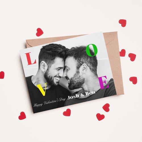 LGBT Happy Valentines Day Custom Photo Monogram Postcard