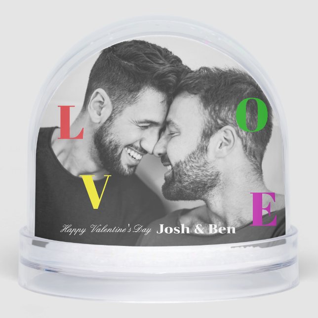 LGBT Happy Valentine's Day Custom Photo Monogram Snow Globe (Front)