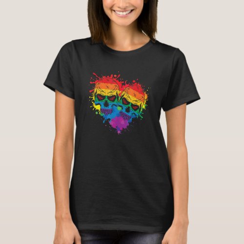 Lgbt Heart Gay Pride Skull Rainbow Love Lgbt Suppo T_Shirt
