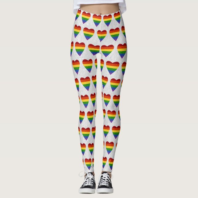 LGBT Heart Pride Flag Glitter Leggings (Front)