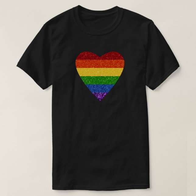 LGBT Heart Pride Flag Glitter T-Shirt (Design Front)