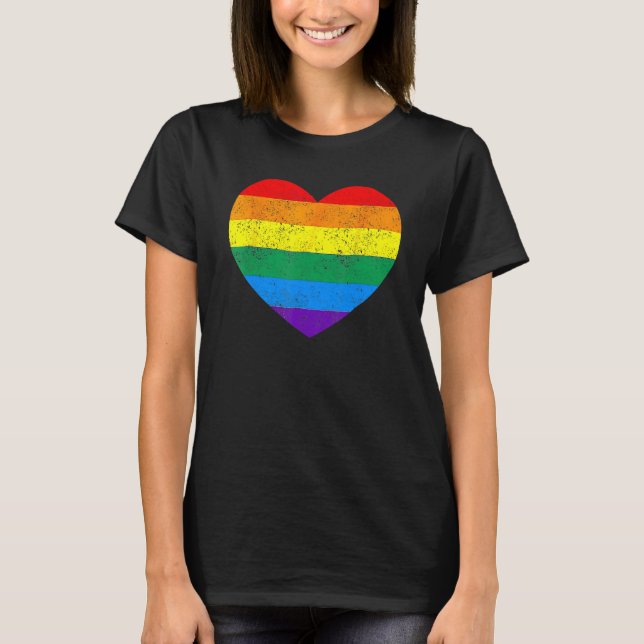 LGBT Heart Rainbow Flag Gay Les Pride Support LGBT T-Shirt (Front)