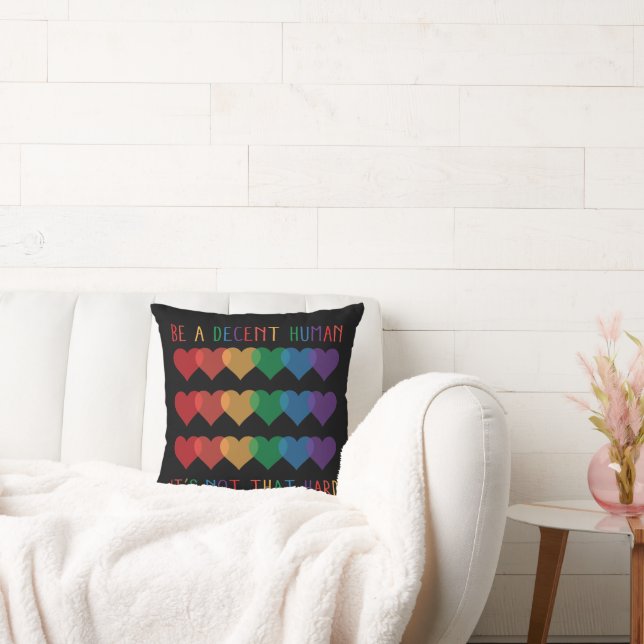 LGBT Heart Retro Be A Decent Human It's Not That Throw Pillow (Couch)