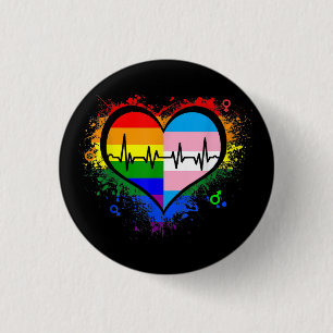 LGBT Heartbeat EKG Shirt Gay Lesbian Transgender L Button